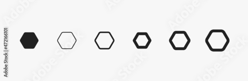 Hexagon icon of vector geometry hexagonal six sided polygon hexagon line. Geometric hexagon shape for graphic design