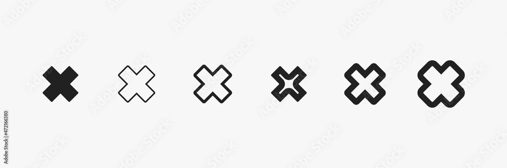 Cross checkmark icon set. X sign for checkamark and vote. Various crosses for design. Reject black symbol vector collection Cross checkmark icon set. X sign for checkamark and vote. Various crosses for design. Reject black symbol vector collection