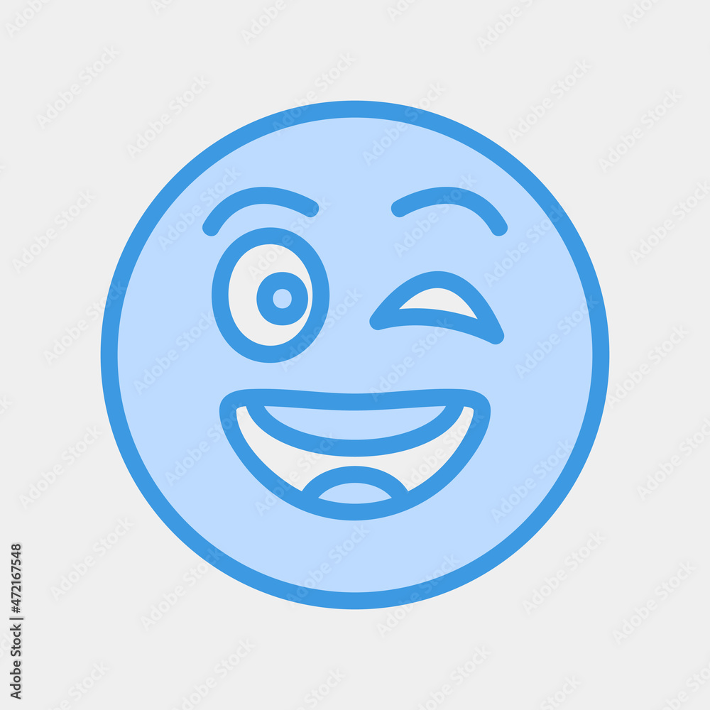 Wink emoji icon vector illustration in blue style, use for website mobile app presentation