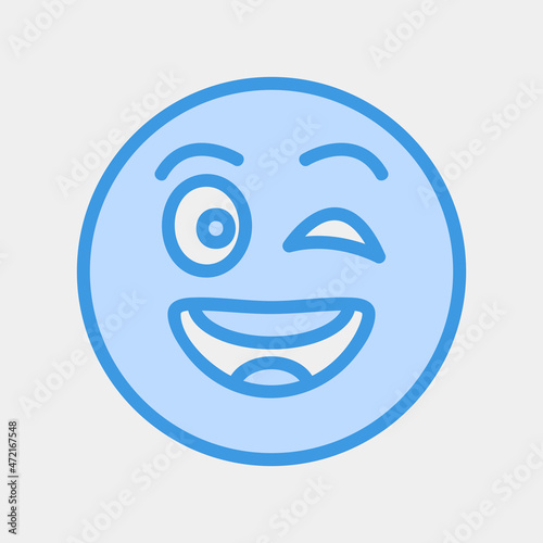 Wink emoji icon vector illustration in blue style, use for website mobile app presentation
