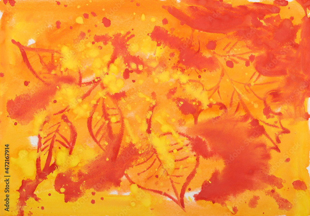 Hand painted gouache abstract autumn leafs