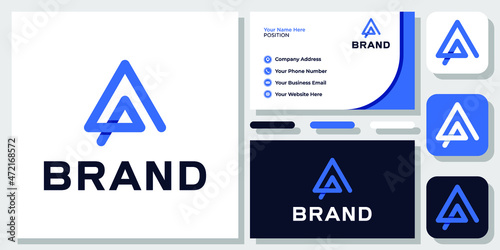 Initials Letters AP PA Triangle Blue Rounded Shadow Modern Logo Design with Business Card Template