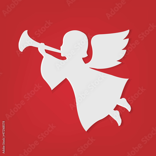 Christmas Poster With Angel With Red Background With Gradient Mesh, Vector Illustration