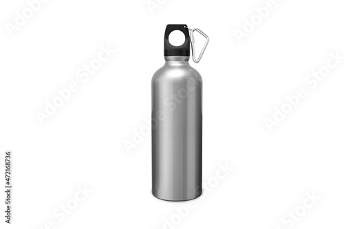 Sports stainless bottles. Bike metal reusable drink flask. 3d realistic mockup. Illustration of metallic container water for sport bike and fitness mockup template. 3d rendering.