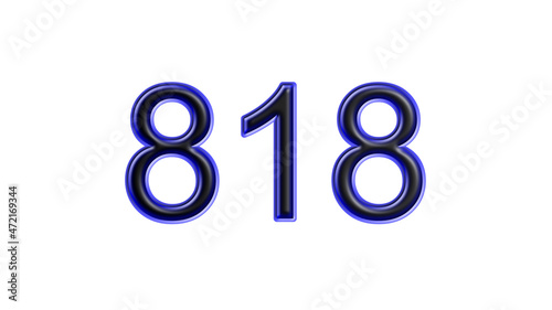 blue 818 number 3d effect white background