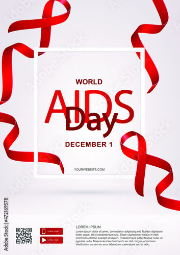 World AIDS Day Banner. 1 December Aids Awareness. World Aids Day concept. Red Ribbon. Web banner, poster, postcard. 