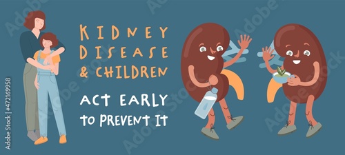 Children and kidney diseases poster for prevention of kidneys disorders. Vector illustration for healthcare apps