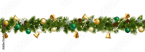 Vector Christmas Branches Border with Bells photo