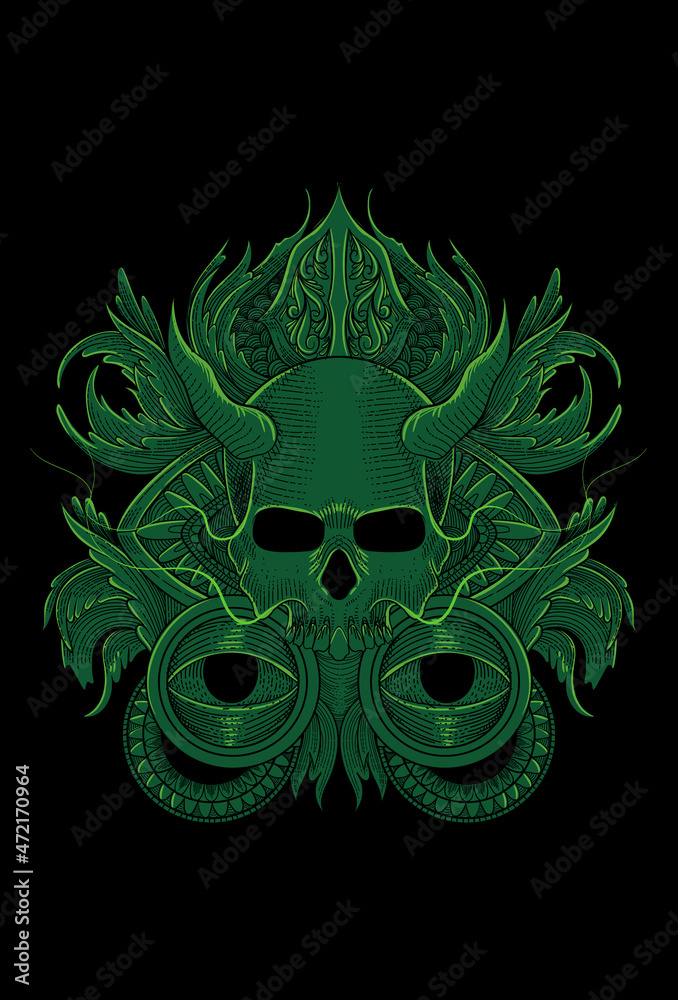 Skull with ornament artwork illustration Skull with ornament artwork illustration