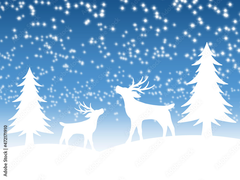 Christmas Background. Deer and Christmas tree in winter
