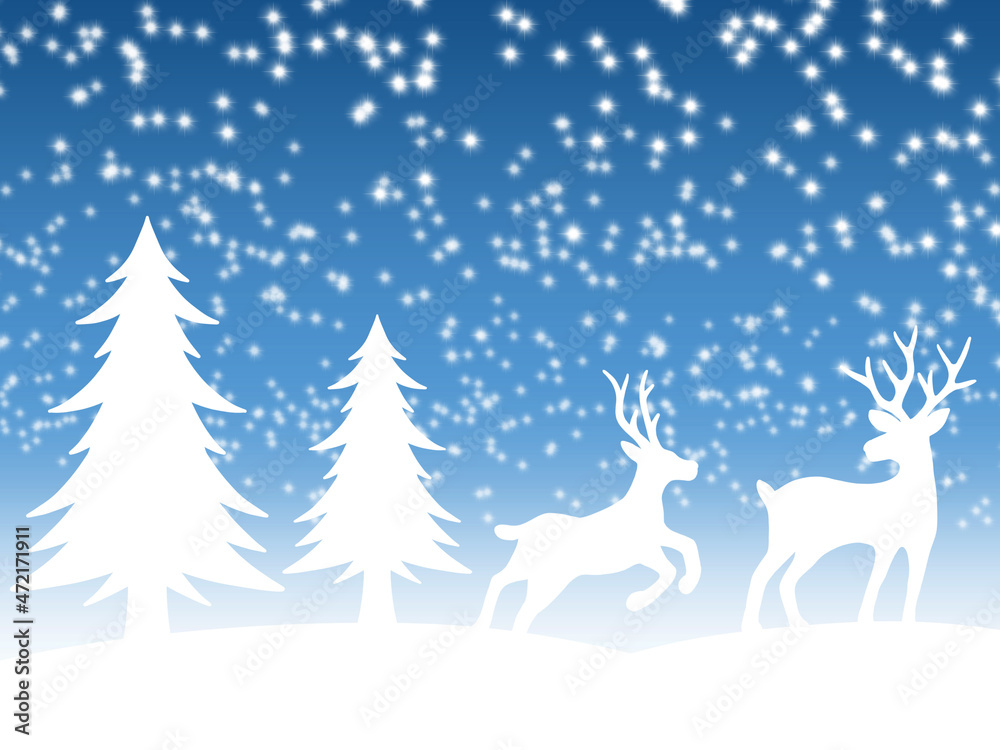 Christmas Background. Deer and Christmas tree in winter Christmas Background. Deer and Christmas tree in winter