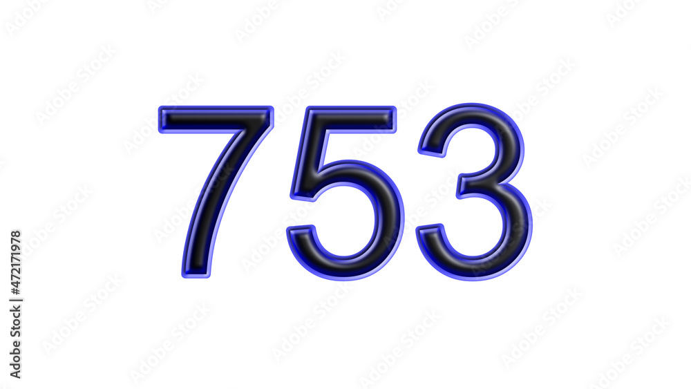 blue 753 number 3d effect white background