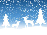 Christmas Background. Deer and Christmas tree in winter