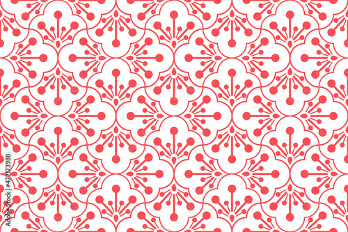 Flower geometric pattern. Seamless vector background. White and pink ornament. Ornament for fabric, wallpaper, packaging. Decorative print