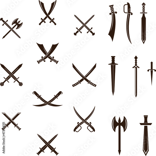 Swords vintage flat vector icon collection set