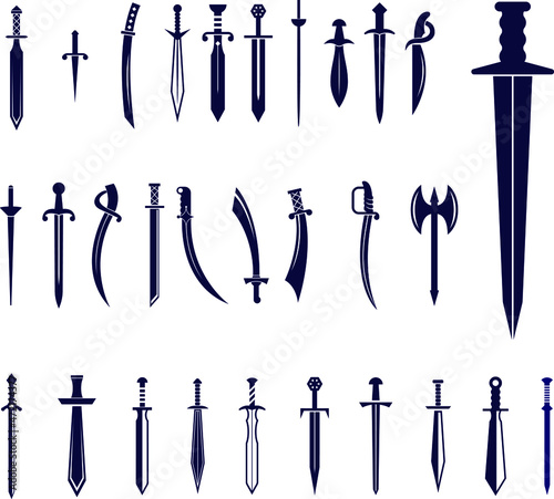Swords vintage flat vector icon collection set silhouette
