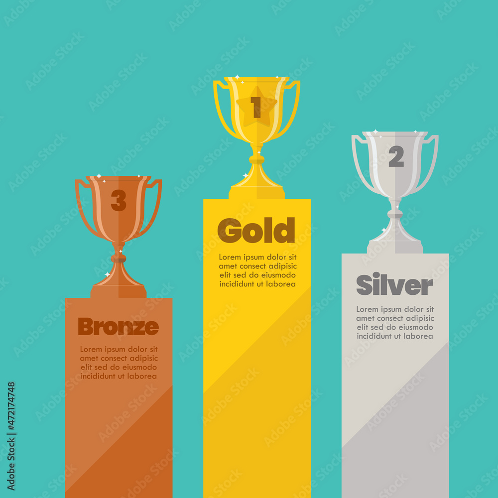 Ταπετσαρία Gold silver and bronze champion cups ranking infographic with sample text