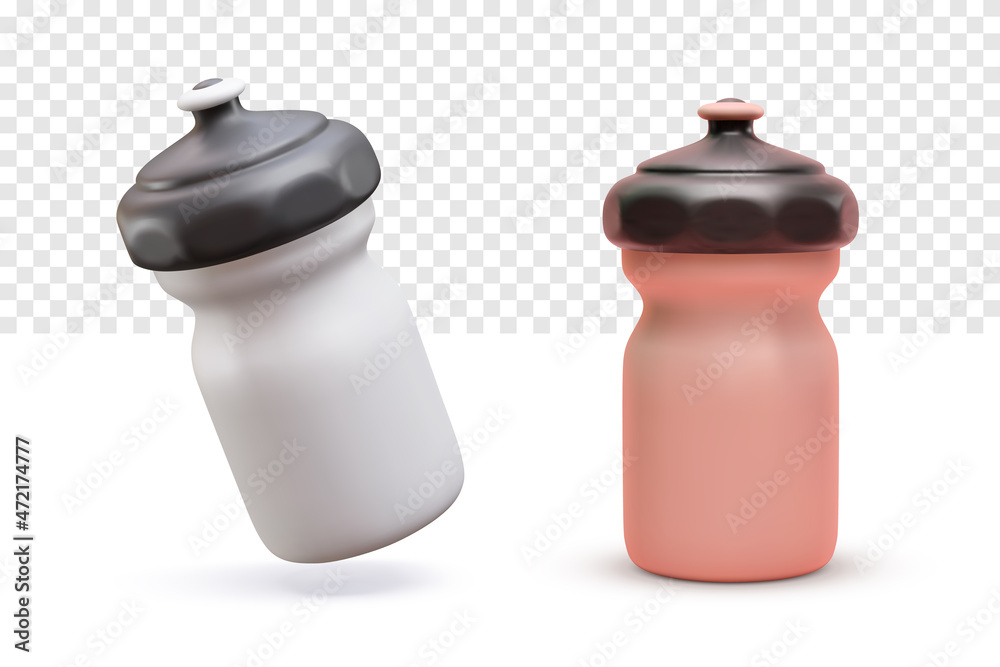 Plastic 3d realistic bottle, mixer for gym fitness, bodybuilding isolated on transparent background. Vector illustration
