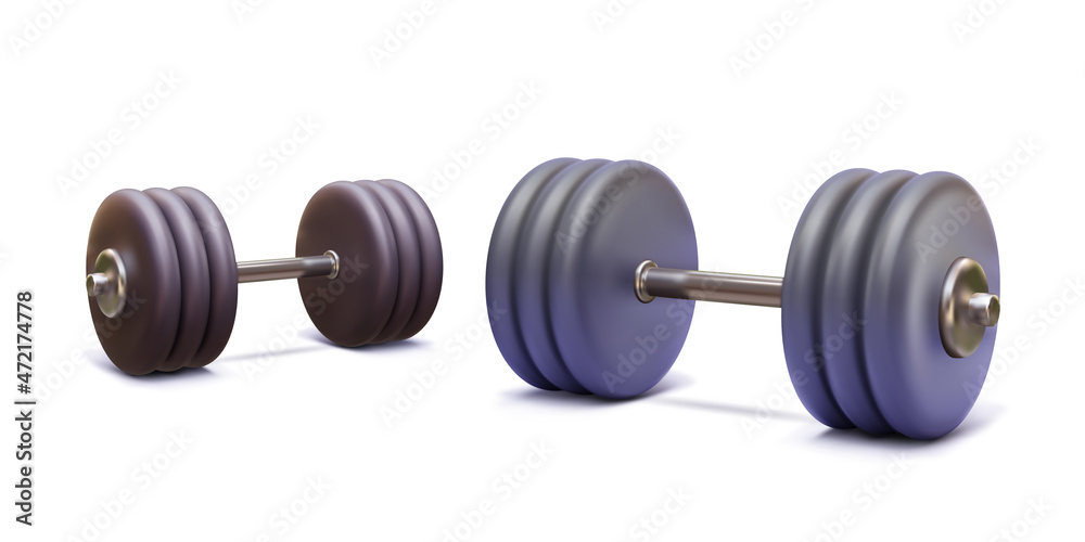 Metal 3d realistic dumbbell isolated on white background. Equipment for bodybuilding and workout. Vector illustration Metal 3d realistic dumbbell isolated on white background. Equipment for bodybuilding and workout. Vector illustration