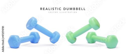 Set of 3d realistic colour dumbbells isolated on white background. Vector illustration photo