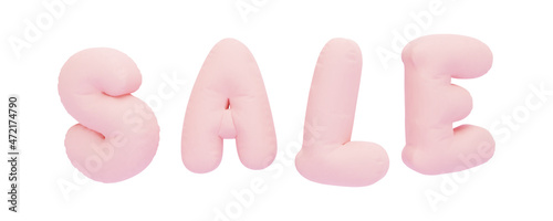 Pink pastel realistic 3d text sale for banners isolated on white background. Vector illustration