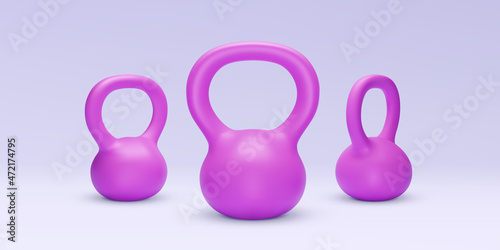 Set of realistic pink 3d weights isolated on a light background. Vector illustration