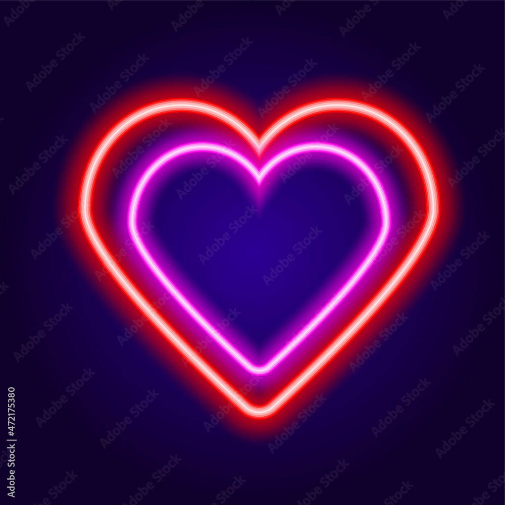 neon pink and red heart . glow in the dark heart-shaped sign, neon pink and red lines, romantic pattern for your love design