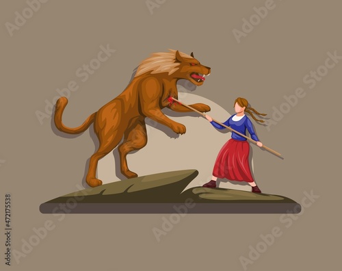 Marie jeanne with Gevaudan monster werewolf mythology creature from France Europe illustration vector