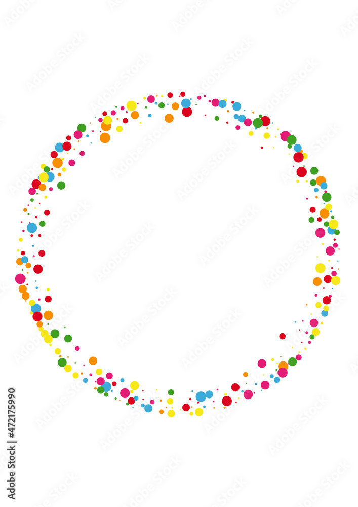 Blue Circle Streamer Illustration. Round Party Texture. Multicolored Summer Confetti. Yellow Carnaval Dot Background.