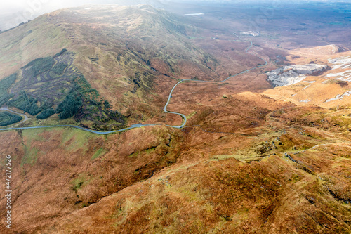 Aerial view of the R256 between Cnoc na Laragacha and the Muckish Mountain in County Donegal - Ireland photo