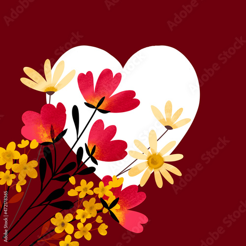Happy Valentine s Day February 14 Frame heart shape bright flowers
