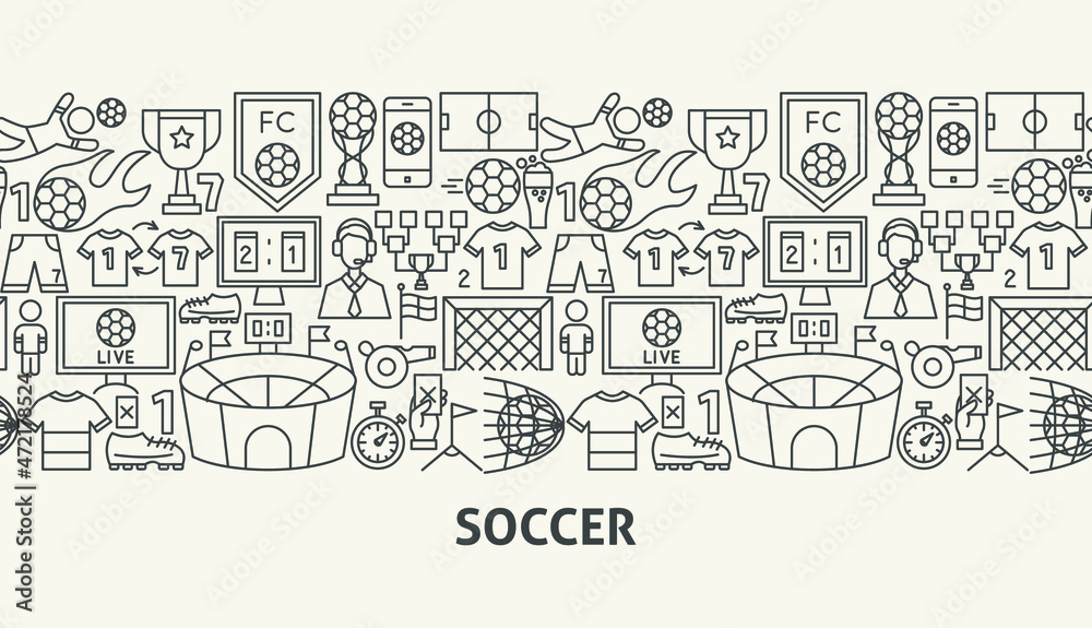 Soccer Banner Concept. Vector Illustration of Outline Design. Soccer Banner Concept. Vector Illustration of Outline Design.