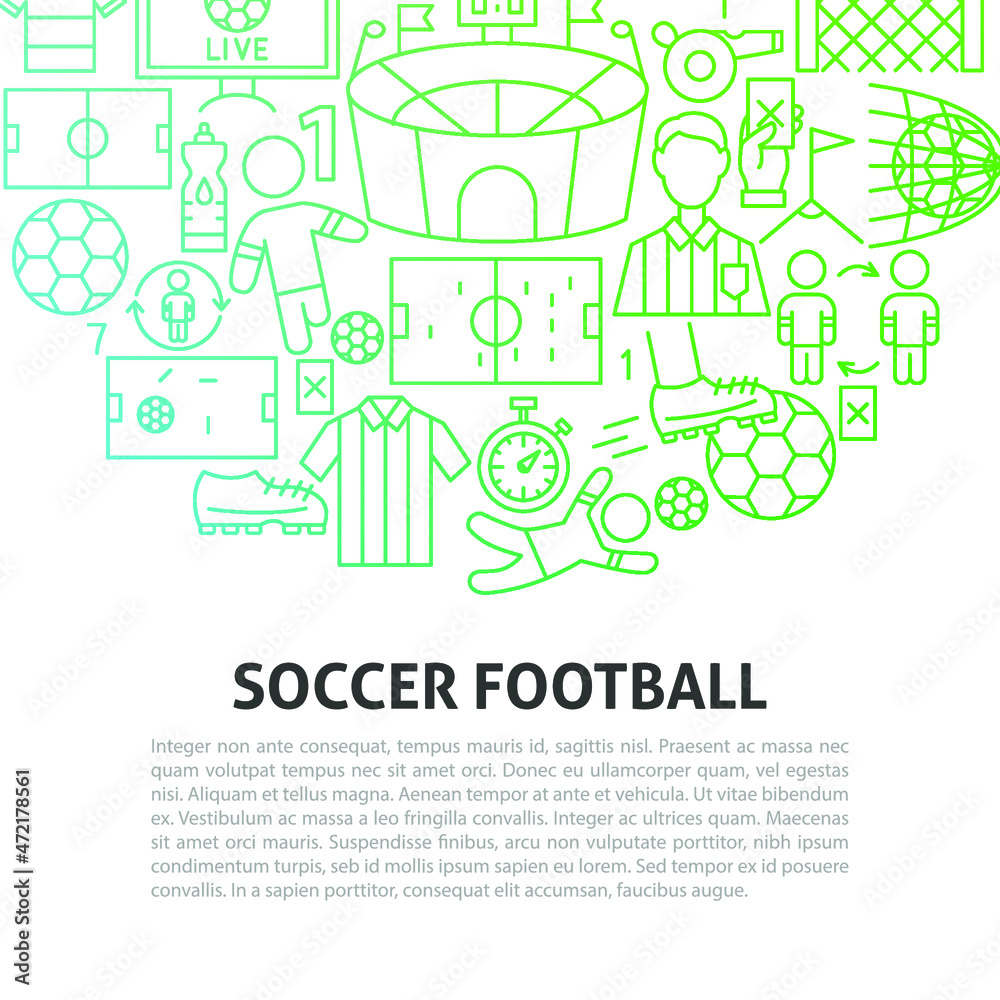 Soccer Football Line Concept. Vector Illustration of Outline Design.