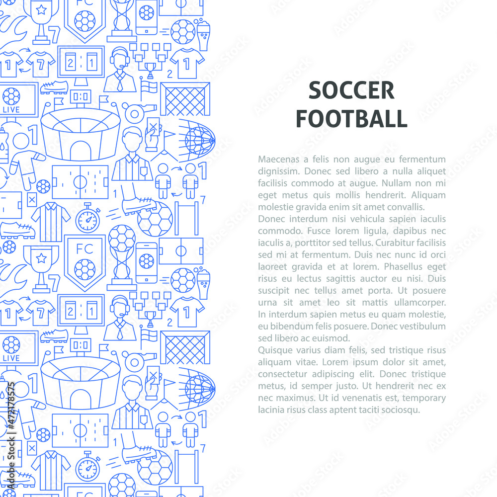 Soccer Football Line Pattern Concept. Vector Illustration of Outline Design.