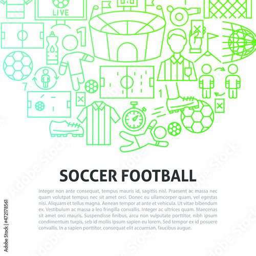 Soccer Football Line Concept. Vector Illustration of Outline Design.