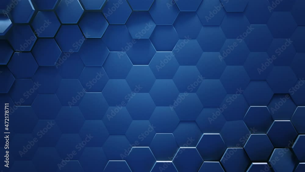 Blue hexagonal geometric background. Seamless loop 3D render animation