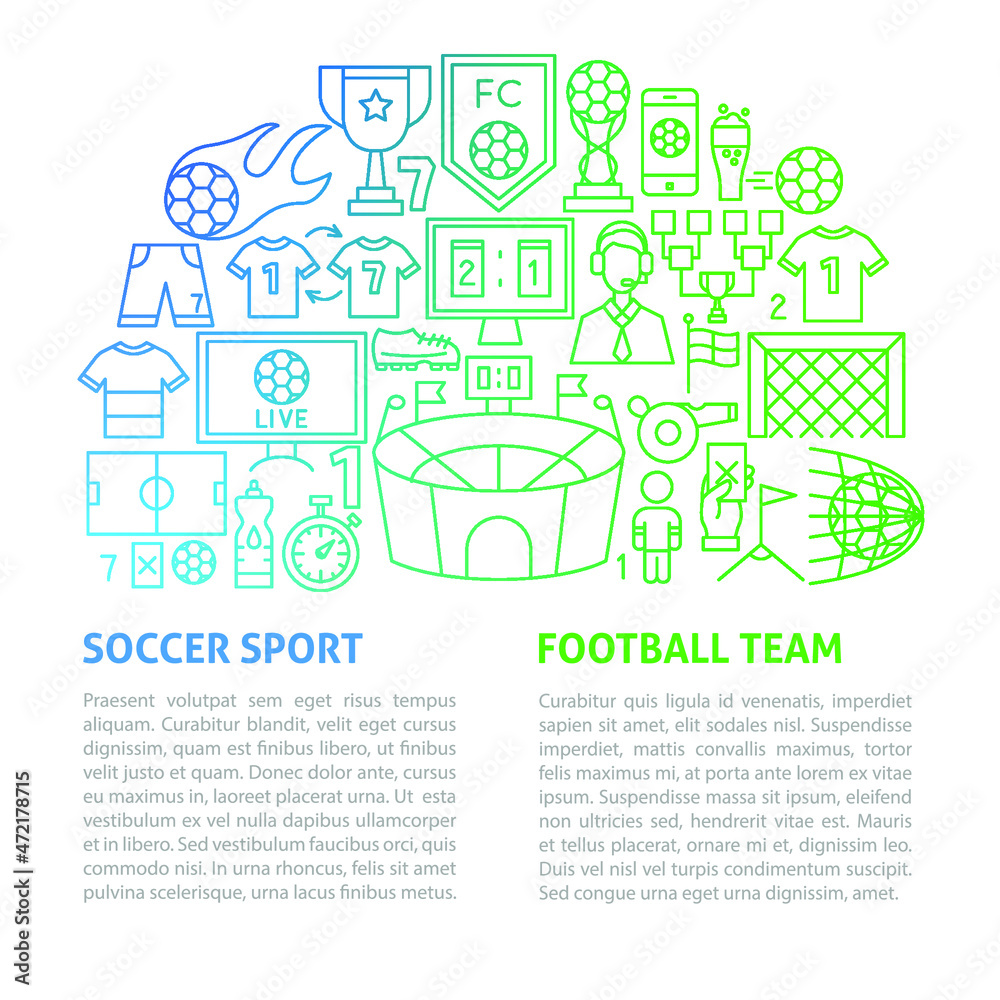 Soccer Sport Line Template. Vector Illustration of Outline Design.
