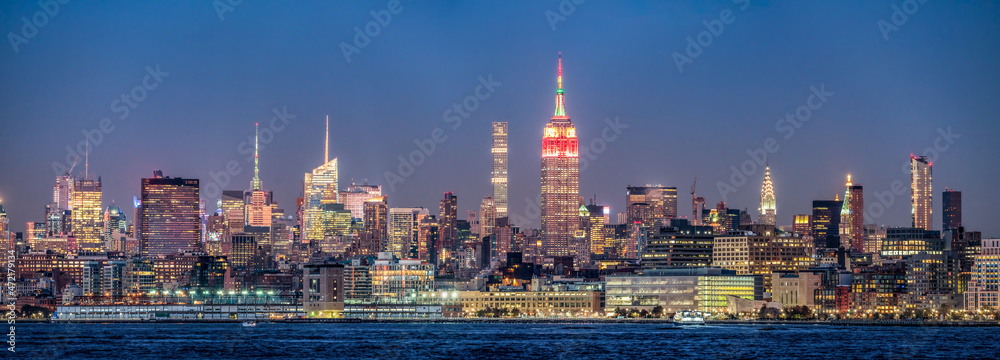 Manhattan Skyline panorama at night, New York City, USA Manhattan Skyline panorama at night, New York City, USA