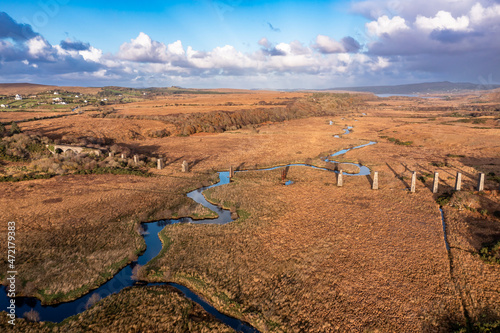 Aerial view of the Owencarrow Railway Viaduct by Creeslough in County Donegal - Ireland photo