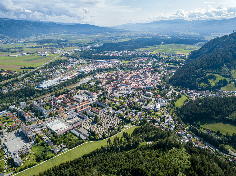 Drone view on Judenburg in Styria, Austria