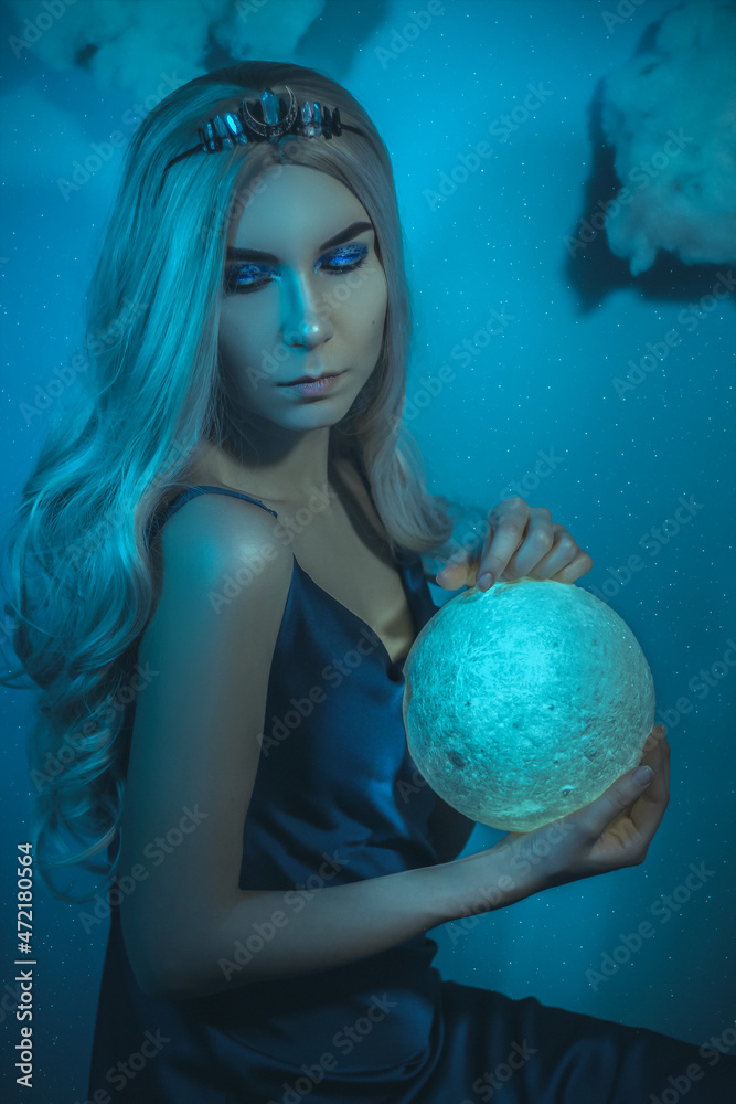 Naklejka premium Woman-moon cosplay closeup. Art photo 