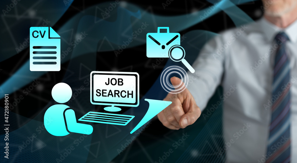 Naklejka premium Man touching a job search concept