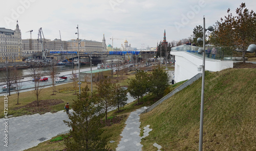 View of the Moscow River in the spring near Zaryadye