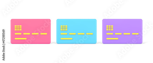 Collection plastic banking credit card with holder information data paying e money 3d icon vector