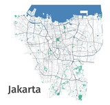 Jakarta vector map. Detailed map of Jakarta city administrative area. Cityscape urban panorama.