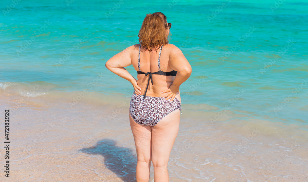 Plus size lady meditation at vacation, Holidays and enjoy the life, concept of mature women life, Body positive Plus size lady meditation at vacation, Holidays and enjoy the life, concept of mature women life, Body positive