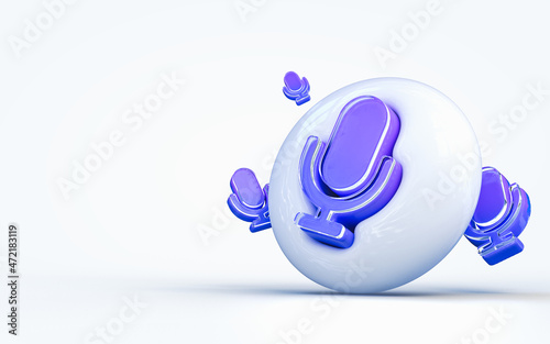realistic 3d rendering microphone sign 3d rendering icon on white glossy background