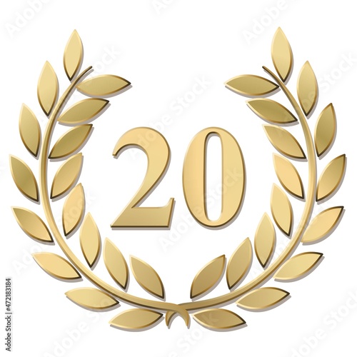 3D gold laurel wreath 20 vector isolated on a white background	
