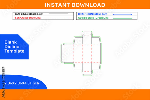 Straight tuck end folding box, Dieline template and 3D box editable easily resizeable_Blank dieline template