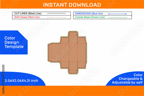 Straight tuck end folding box, Dieline template and 3D box editable easily resizeable_Color Design Template